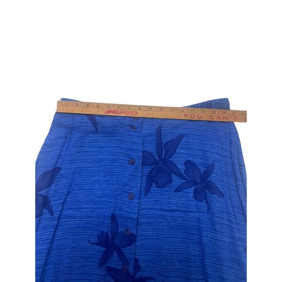 Blue Floral A-Line Midi Skirt 1X Maggie McNaughton Boho Button Front Rayon Lined - Picture 3 of 6